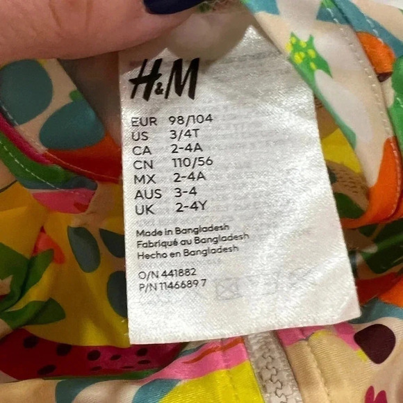 H&M Kids One-Piece Swimsuit Rashguard zip up toddler girl colorful neon - Picture 4 of 5